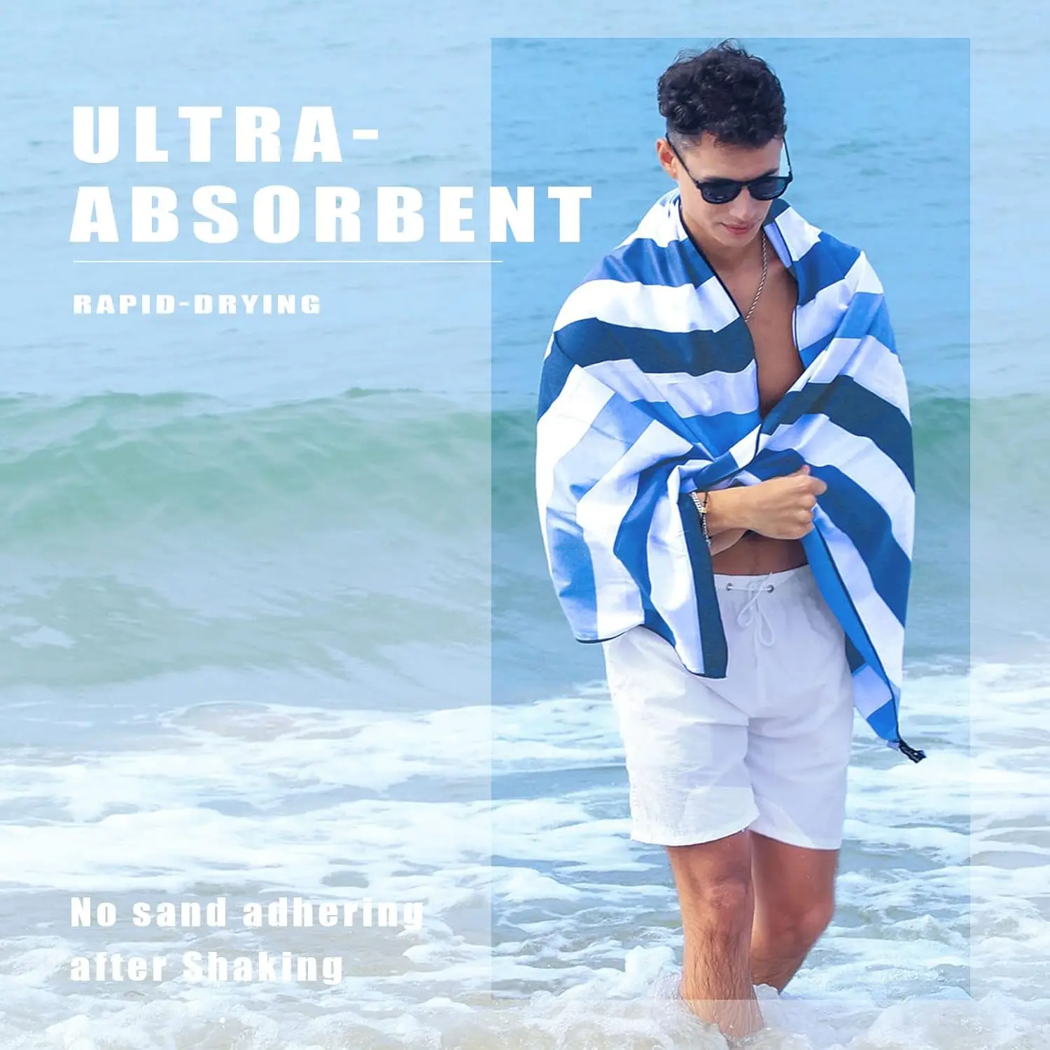 Oversized Microfiber Quick Dry Beach Towel with Carry Bag - Sand Free Striped Swim Pool Blanket - Image 2