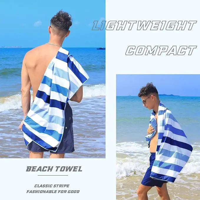 Oversized Microfiber Quick Dry Beach Towel with Carry Bag - Sand Free Striped Swim Pool Blanket - Image 3