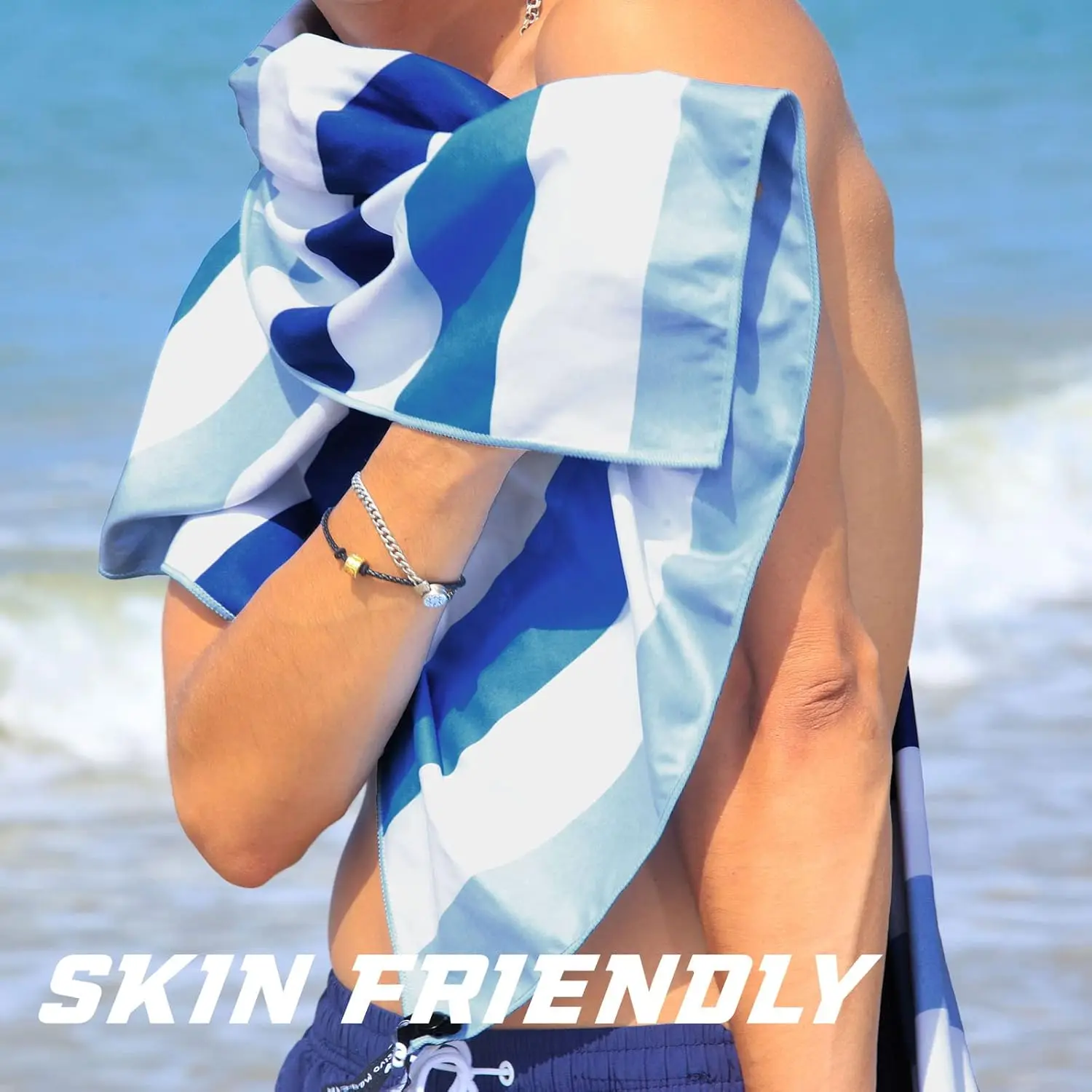 Oversized Microfiber Quick Dry Beach Towel with Carry Bag - Sand Free Striped Swim Pool Blanket - Image 4