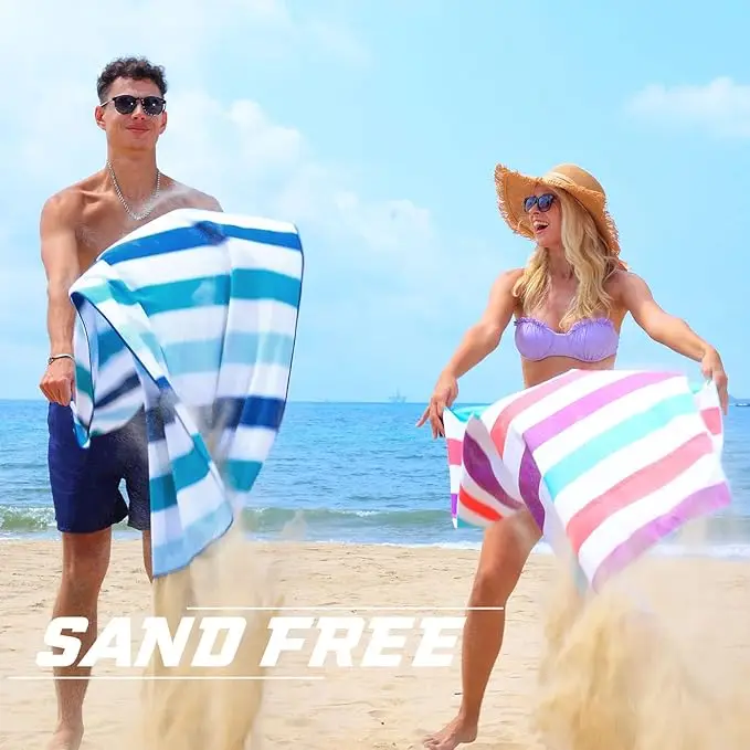 Oversized Microfiber Quick Dry Beach Towel with Carry Bag - Sand Free Striped Swim Pool Blanket - Image 5