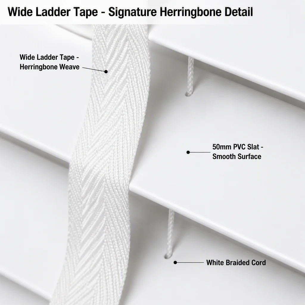 PVC 50mm White Venetian Blinds Waterproof Custom Size Cord Ladder Tape - Image 4