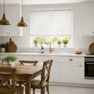 PVC Horizontal Venetian Blinds 50mm Waterproof White Slats Pull Cord Kitchen Bathroom Custom Size