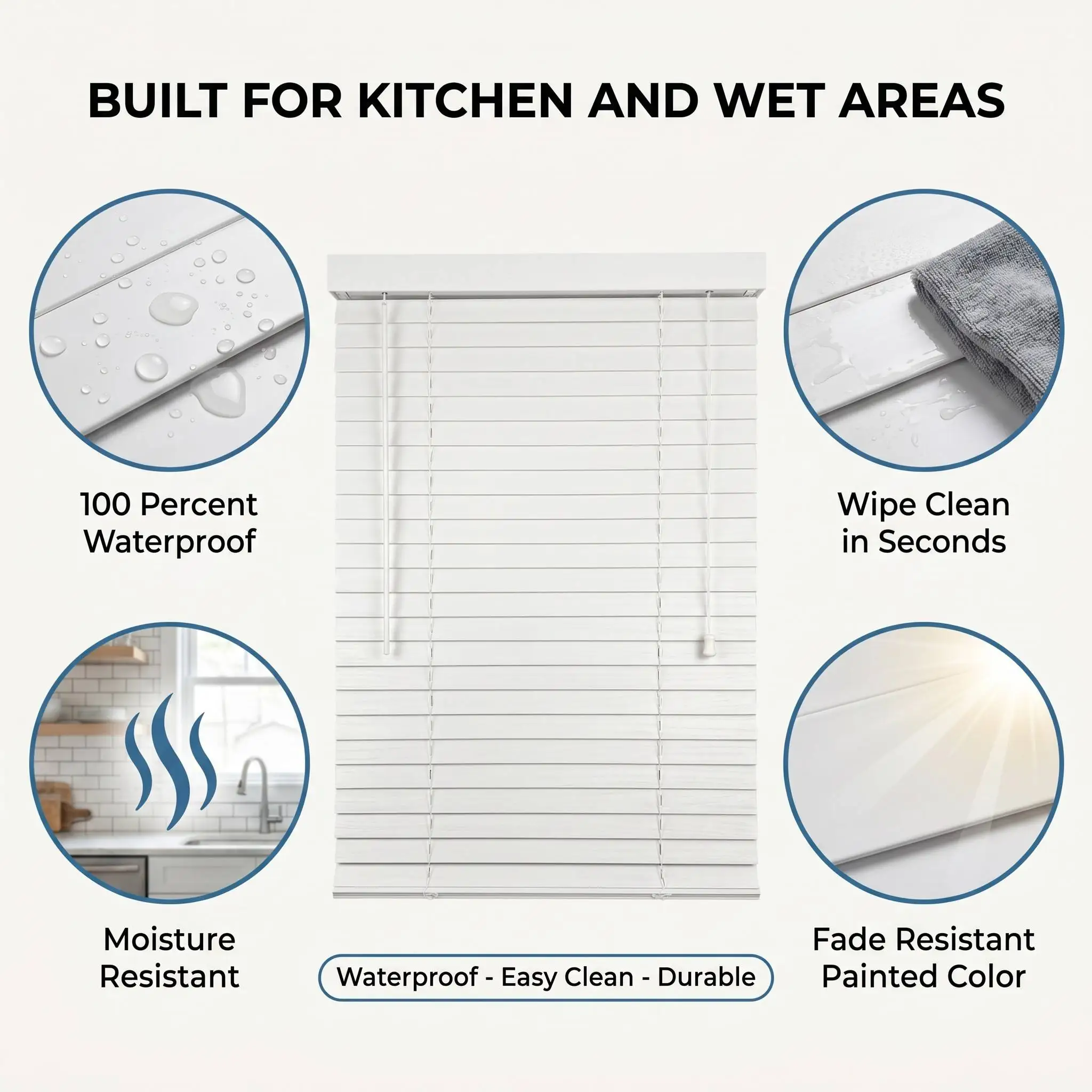 PVC Venetian Blinds 50mm Slats Cord System Waterproof UV Blocking Custom Size - Image 2