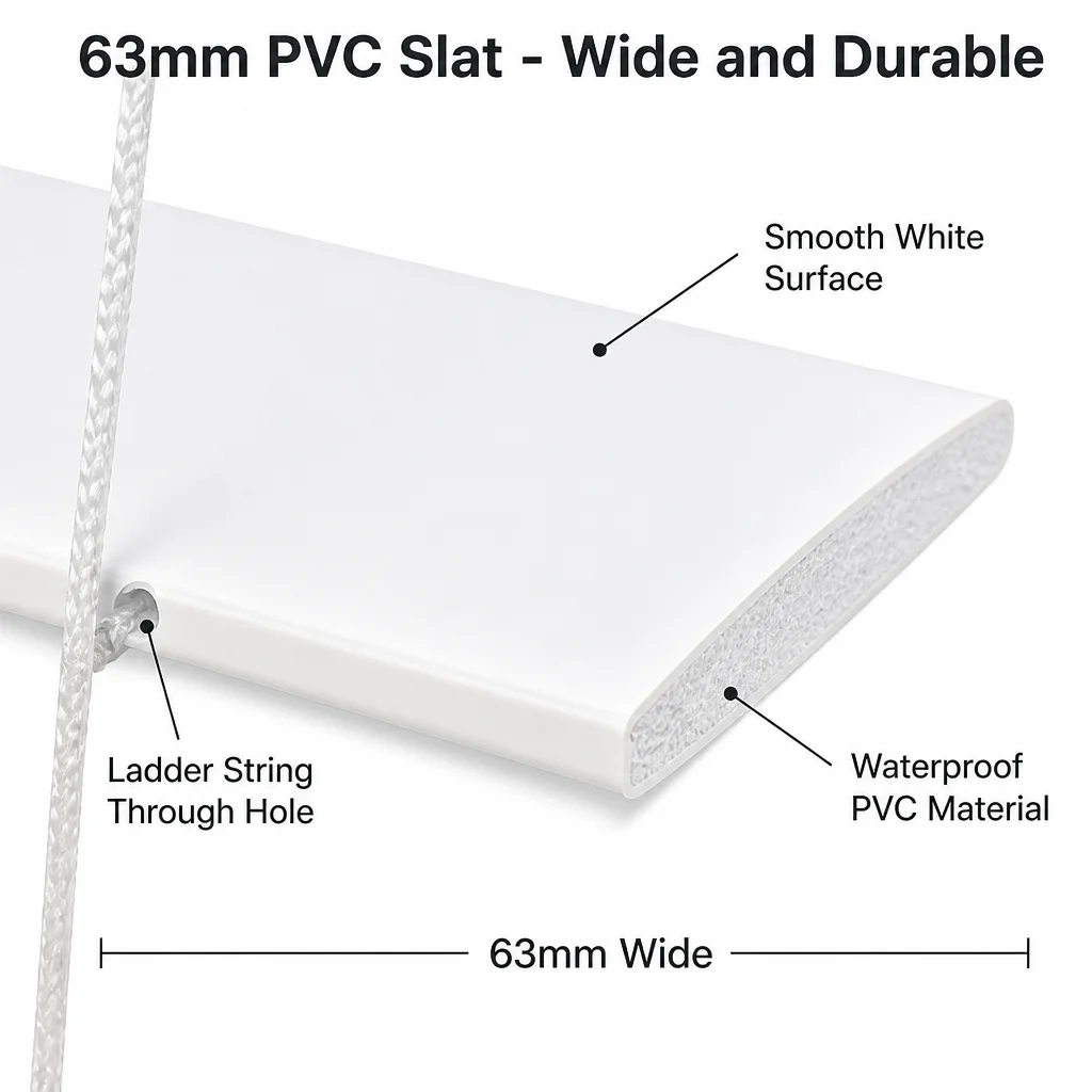 PVC Venetian Blinds 50mm White Crown Headrail Tilt Wand Pull Cord Waterproof Custom Size - Image 3