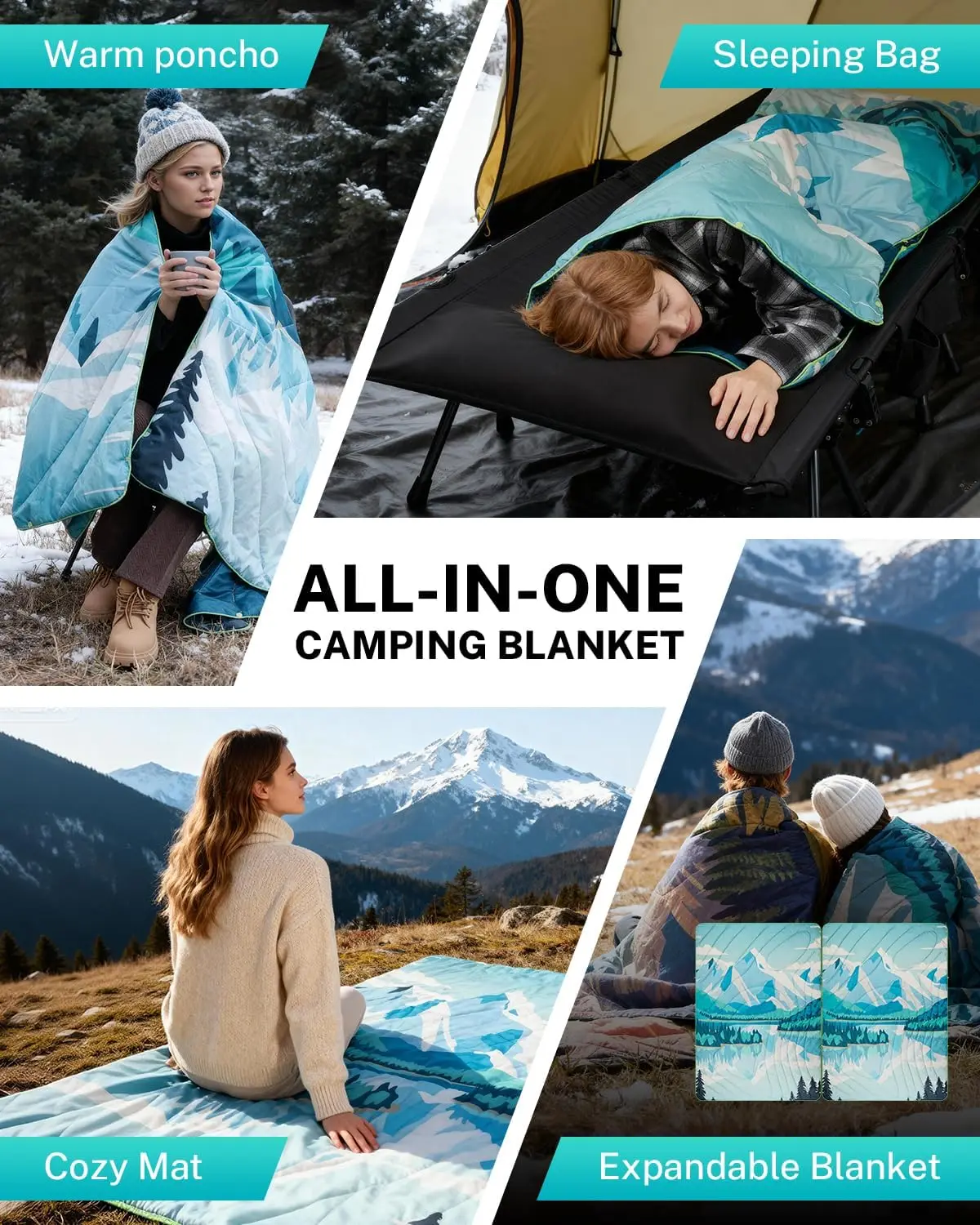 Packable Water Resistant Down Throw Quilt for Camping Hiking Picnic Warm - Image 2