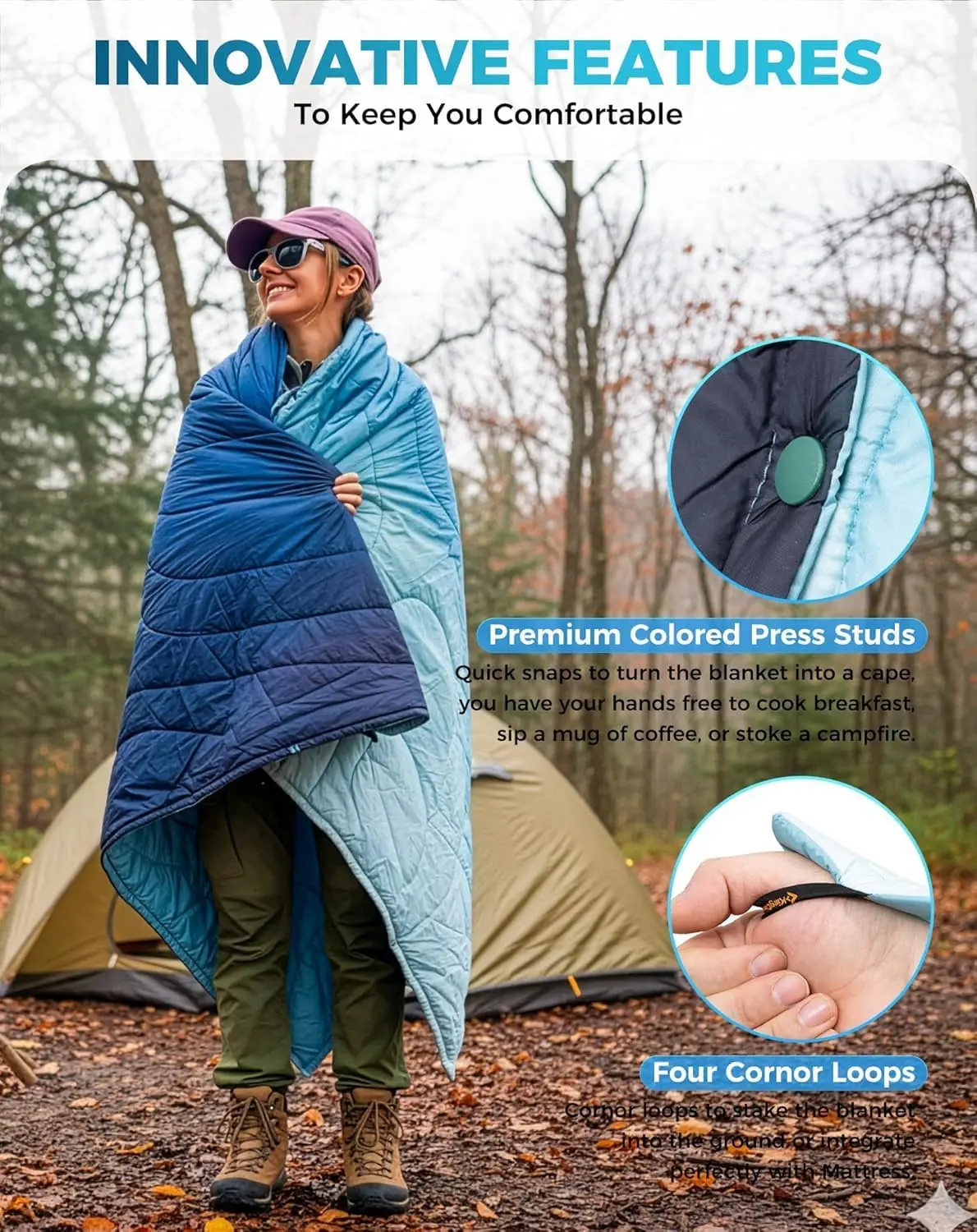 Packable Water Resistant Down Throw Quilt for Camping Hiking Picnic Warm - Image 2