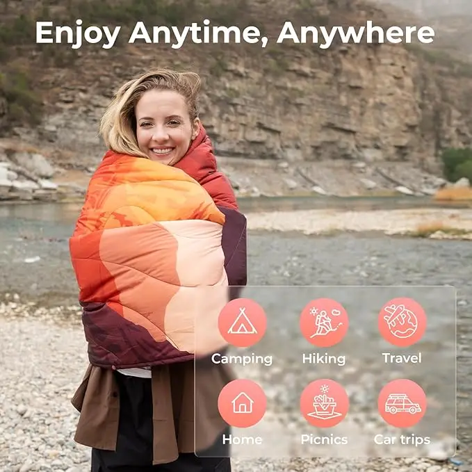 Packable Water Resistant Down Throw Quilt for Camping Hiking Picnic Warm - Image 2