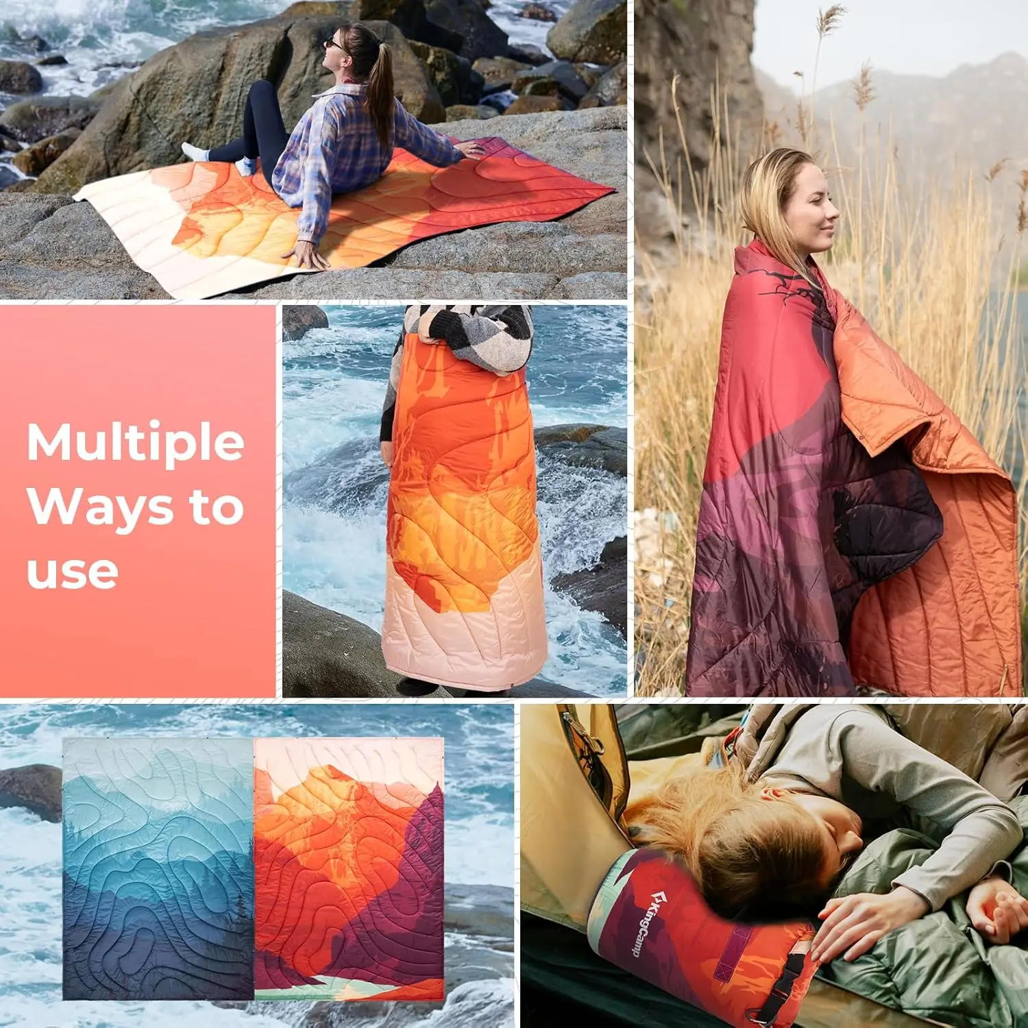 Packable Water Resistant Down Throw Quilt for Camping Hiking Picnic Warm - Image 4
