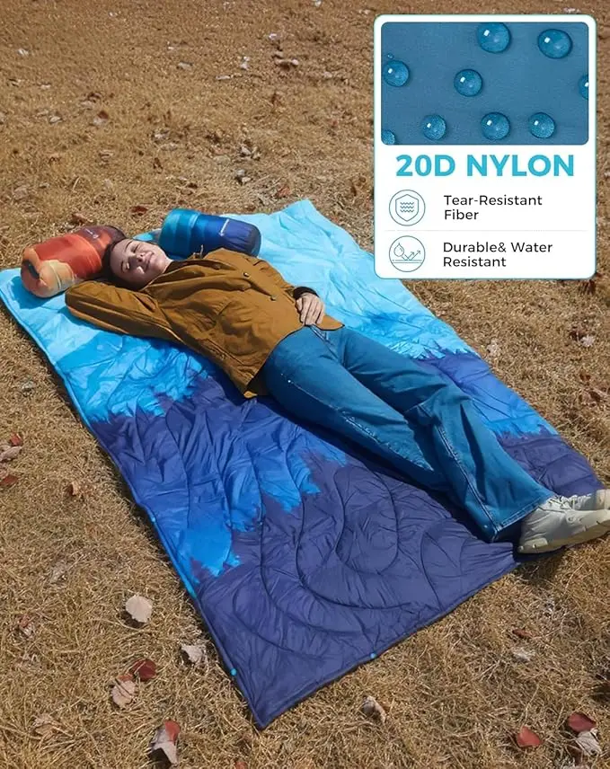 Packable Water Resistant Down Throw Quilt for Camping Hiking Picnic Warm - Image 5