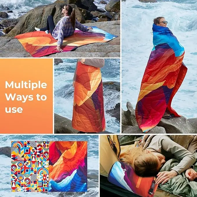 Packable Water Resistant Down Throw Quilt for Camping Hiking Picnic Warm - Image 5
