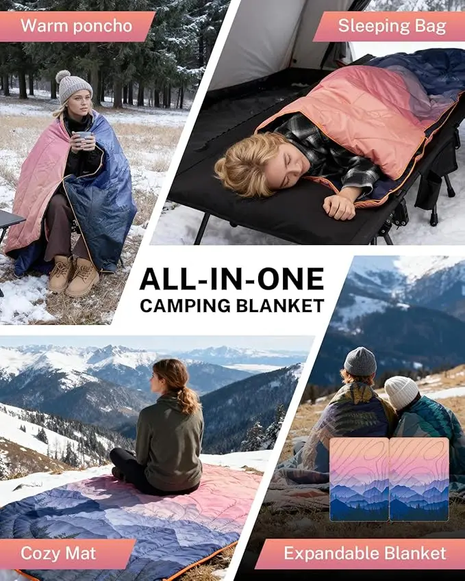 Packable Water Resistant Down Throw Quilt for Camping Hiking Picnic Warm - Image 5