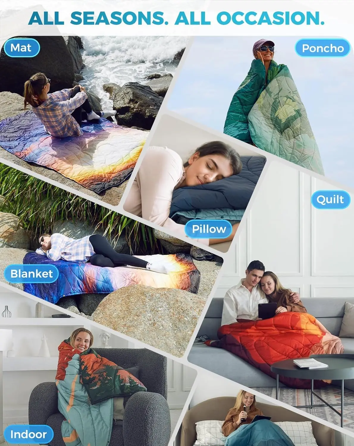 Packable Water Resistant Down Throw Quilt for Camping Hiking Picnic Warm - Image 6