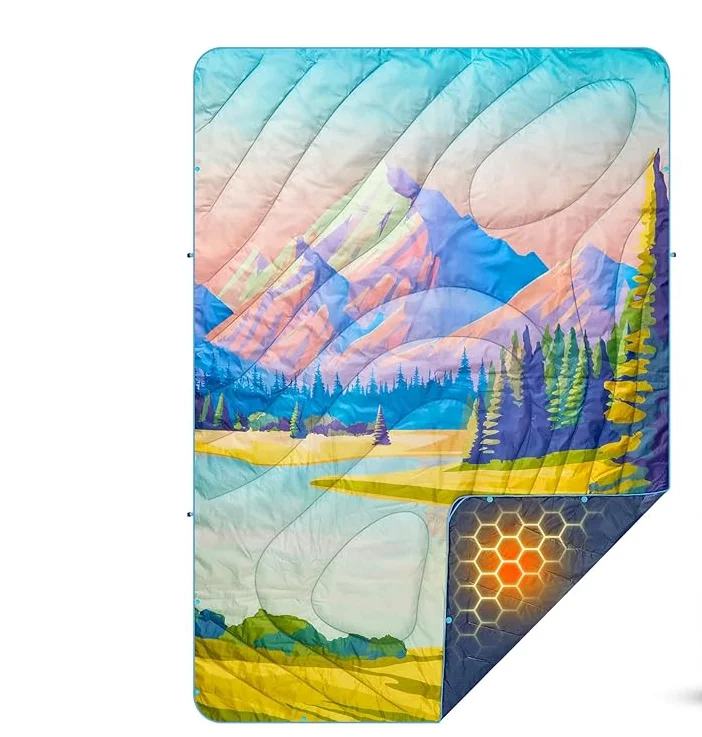 Packable Windproof Down Throw Quilt Water Resistant Warm Camping Hiking Picnic Blanket