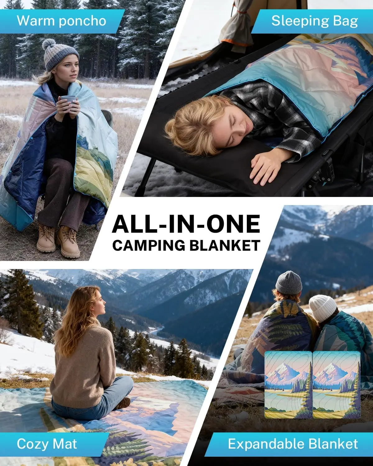 Packable Windproof Down Throw Quilt Water Resistant Warm Camping Hiking Picnic Blanket - Image 2