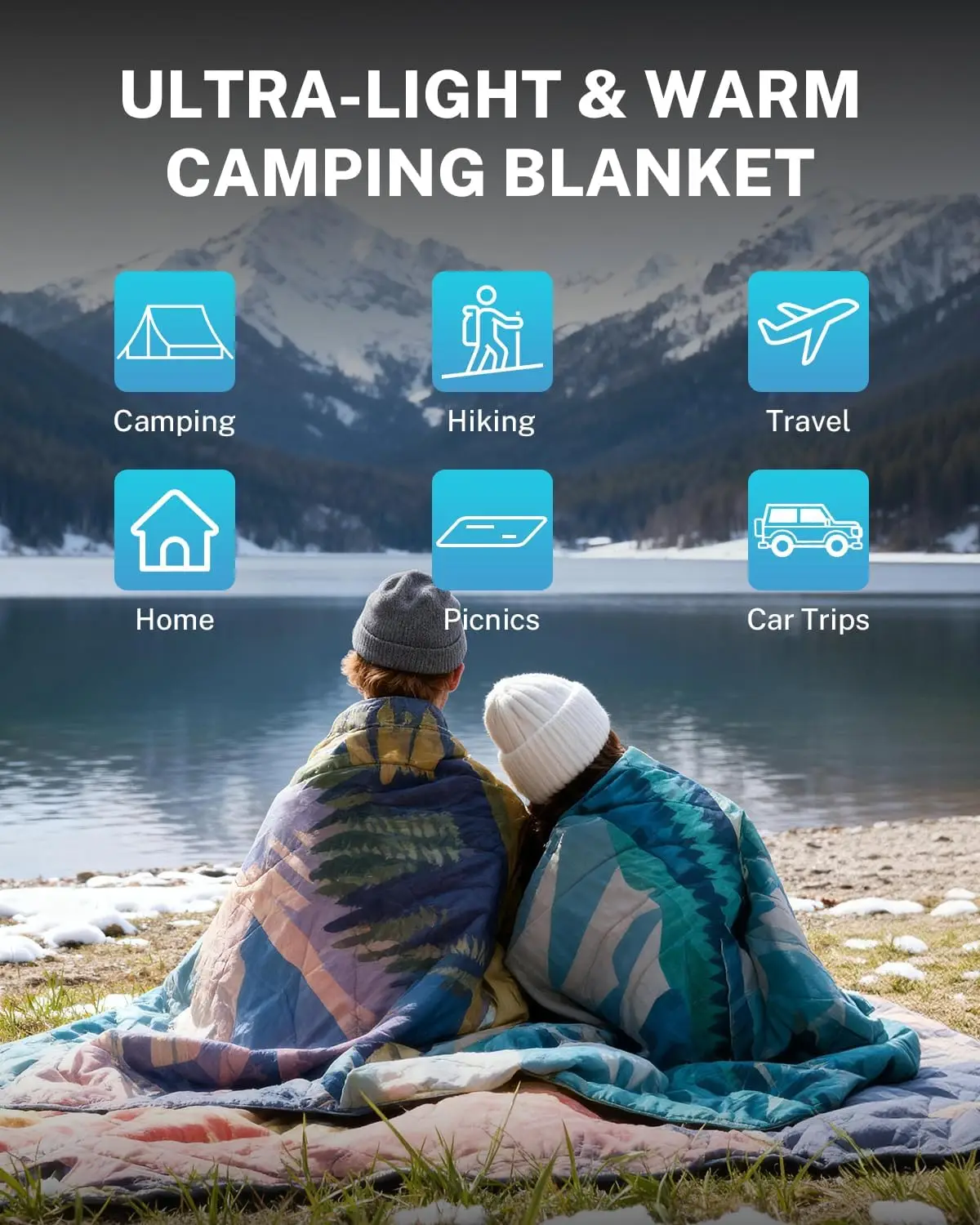 Packable Windproof Down Throw Quilt Water Resistant Warm Camping Hiking Picnic Blanket - Image 4