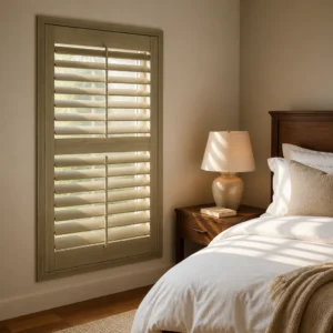 Paulownia Plantation Shutter 63mm Louvre Stained Solid Wood Tilt Rod Mid Rail Custom Size B2B