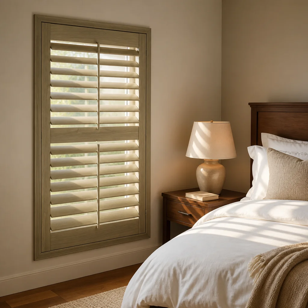 Paulownia Plantation Shutter 63mm Louvre Stained Solid Wood Tilt Rod Mid Rail Custom Size B2B