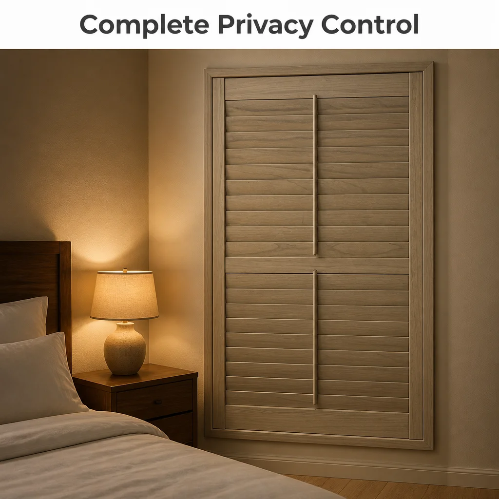 Paulownia Plantation Shutter 63mm Louvre Stained Solid Wood Tilt Rod Mid Rail Custom Size B2B - Image 4