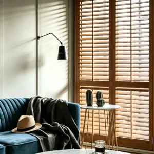 Paulownia Wood Plantation Shutters Natural Grain UV Blocking Custom Contemporary