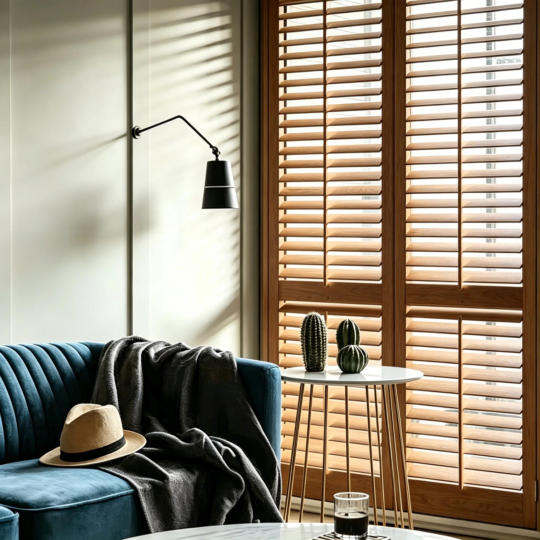 Paulownia Wood Plantation Shutters Natural Grain UV Blocking Custom Contemporary
