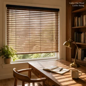 Paulwood Venetian Blinds Ladder String Natural Daylight Cord Control Black Headrail