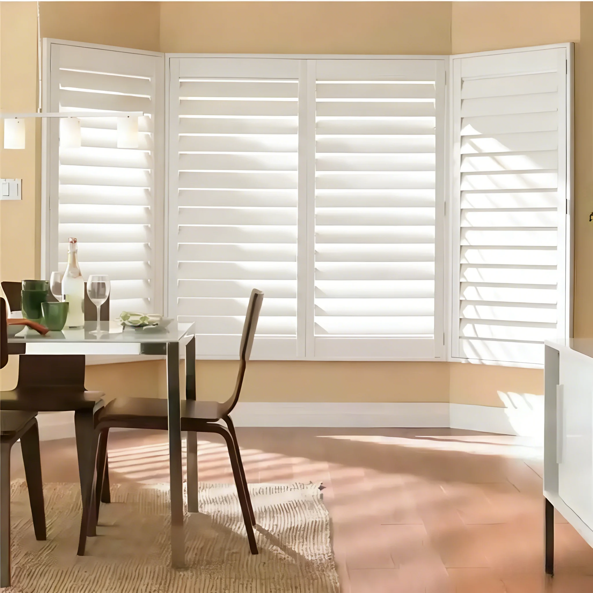 Premium Solid Wood Louvered Plantation Shutters UV Blocking Light Control