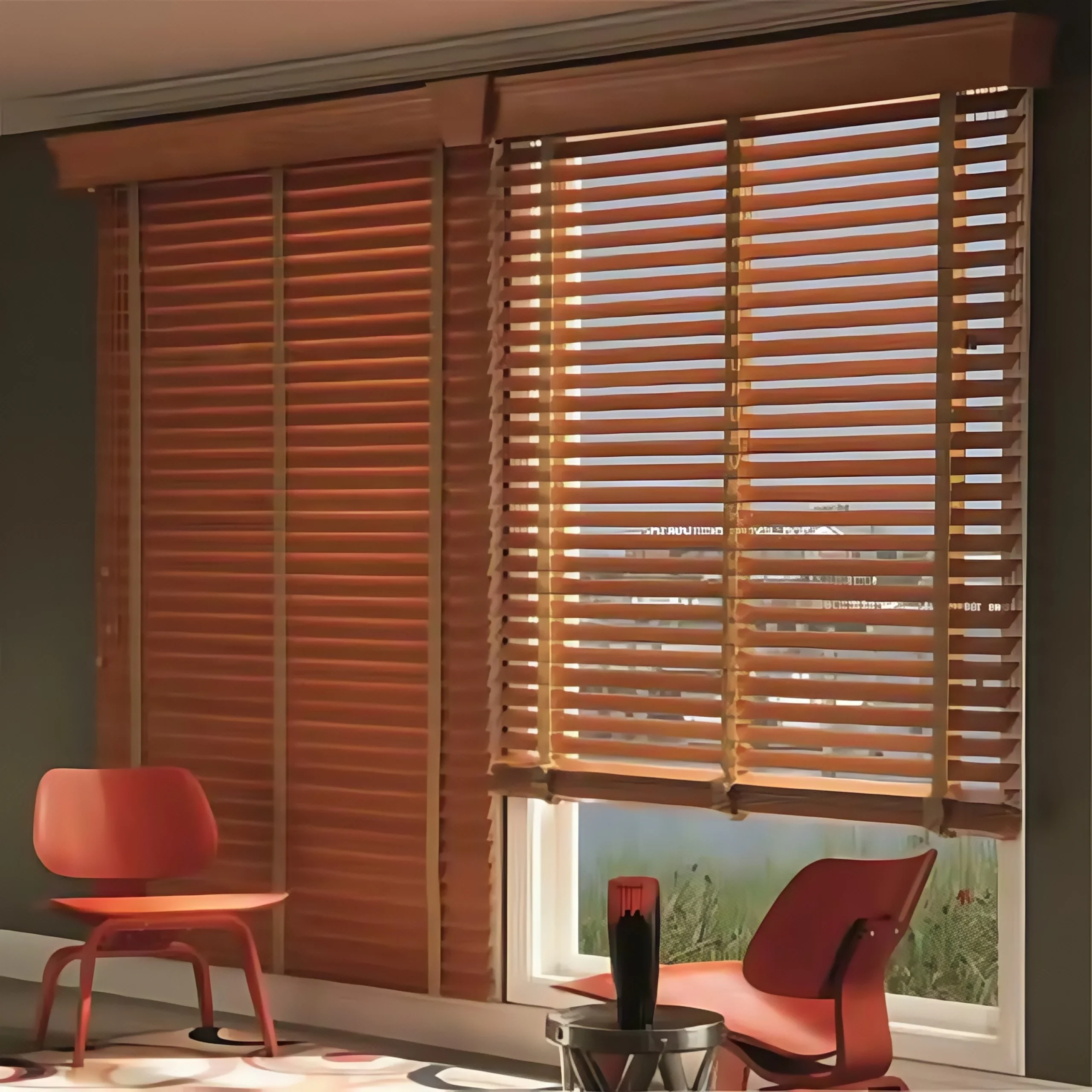 Premium Solid Wood Venetian Blinds Customizable Eco-Friendly Built-In