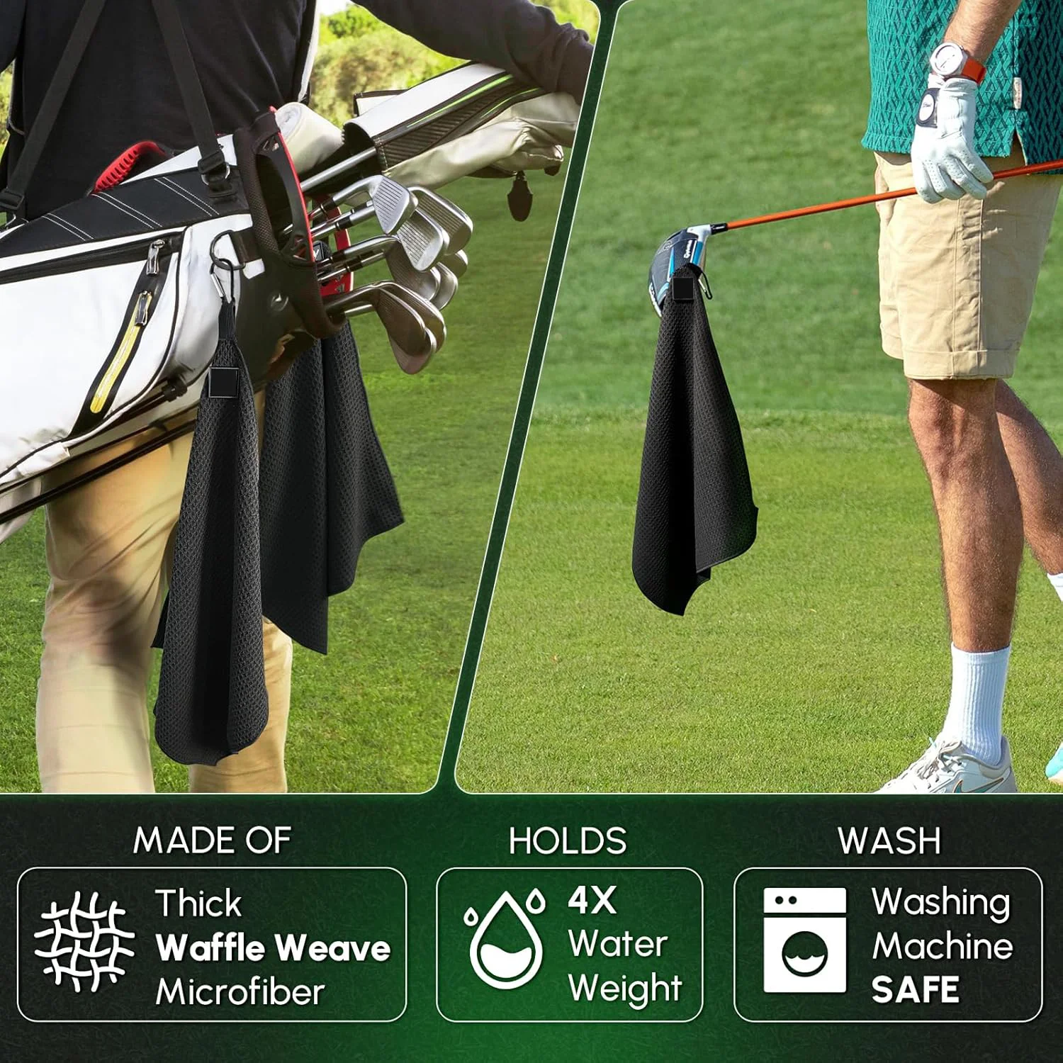 Premium Woven Microfiber Golf Towel Sports Center Cut Easy Clean Fast Dry Lightweight Custom - Image 2