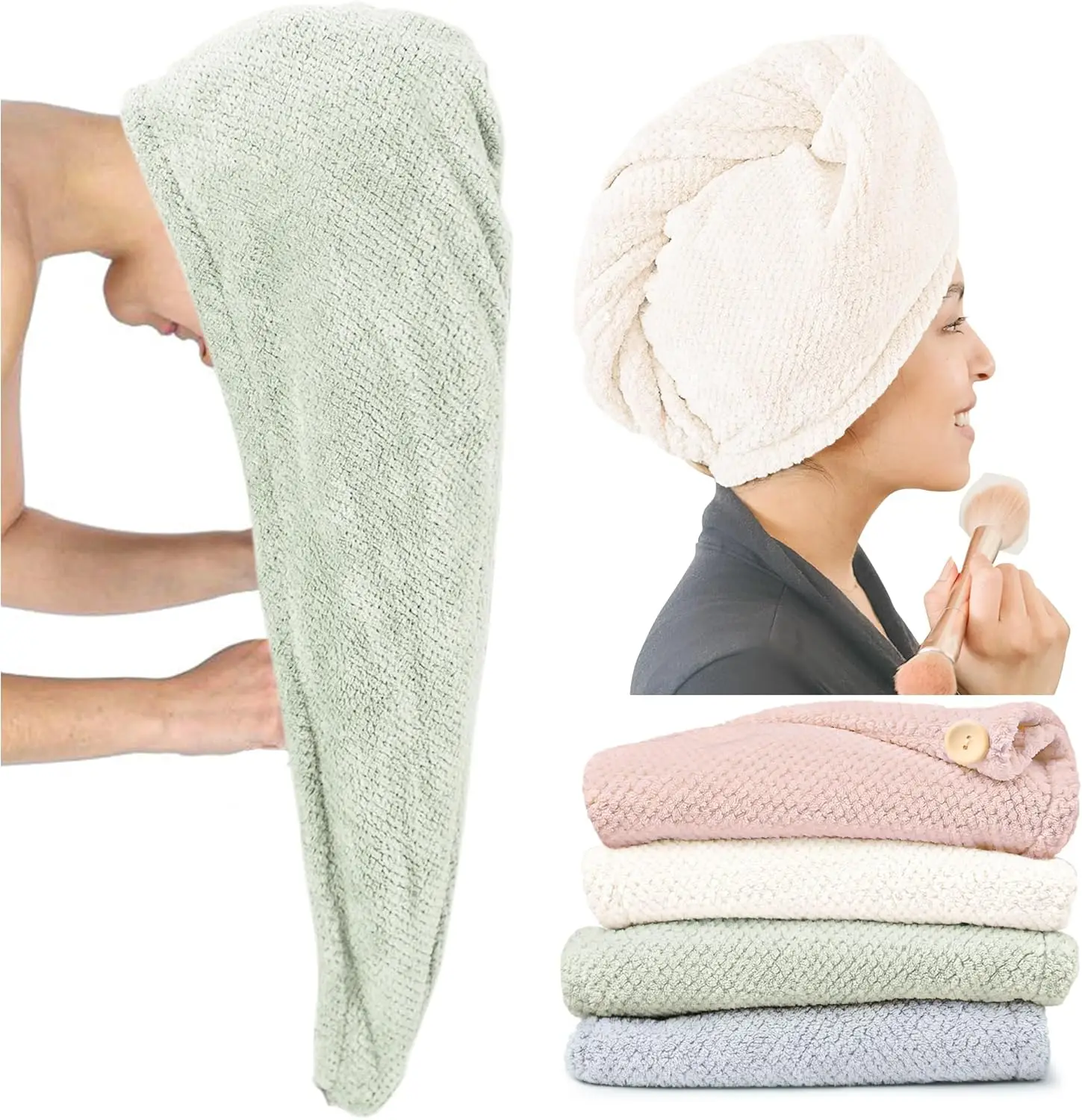 Quick Dry Antimicrobial Microfiber Hair Towel Roll Custom Print Lightweight Travel