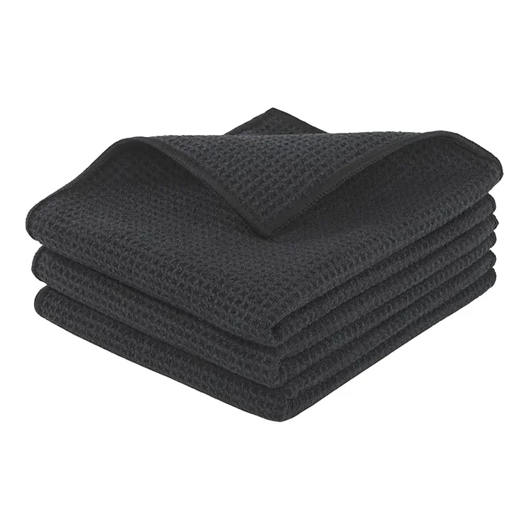 Quick Dry Black Sports Waffle Towel Sweat Absorbent Lightweight Fitness Outdoor