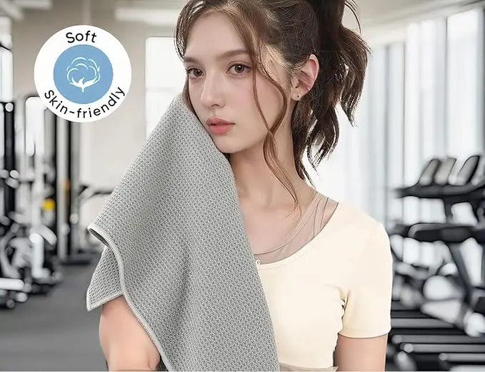 Quick Dry Black Sports Waffle Towel Sweat Absorbent Lightweight Fitness Outdoor - Image 4