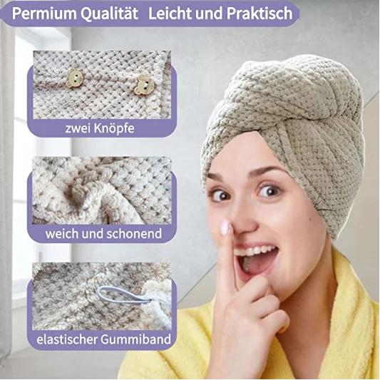 Quick-Dry Hair Turban Microfiber Towel Soft with Buttons - Image 5