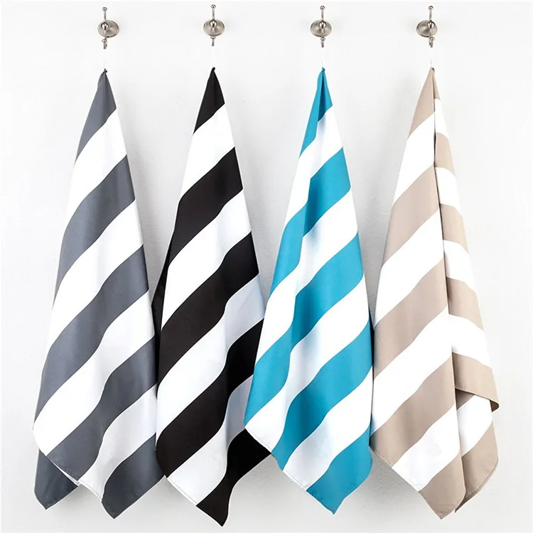 Quick Dry Lightweight Sports Compressed Digital Printed Stripe Microfibre Beach Towel with Bag - Image 5