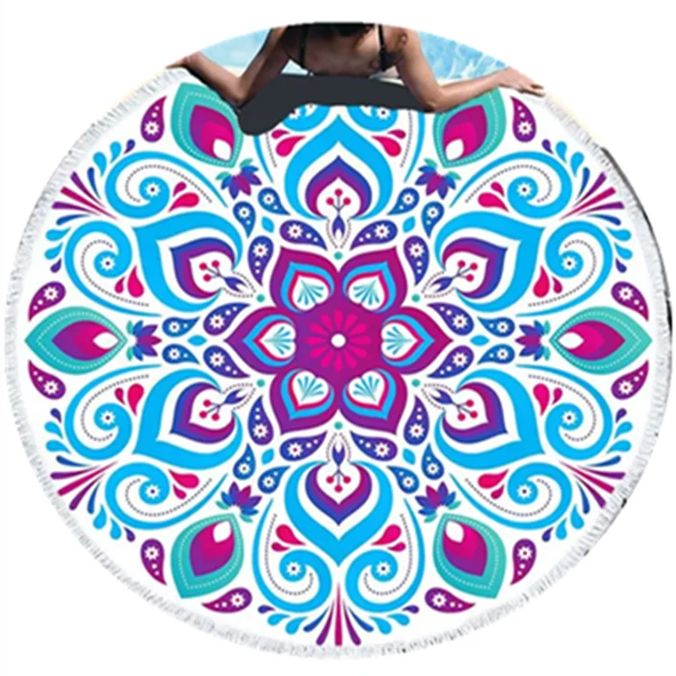 Quick Dry Microfiber Beach Towel with Tassels Sand Free Round Sports Blanket for Adults