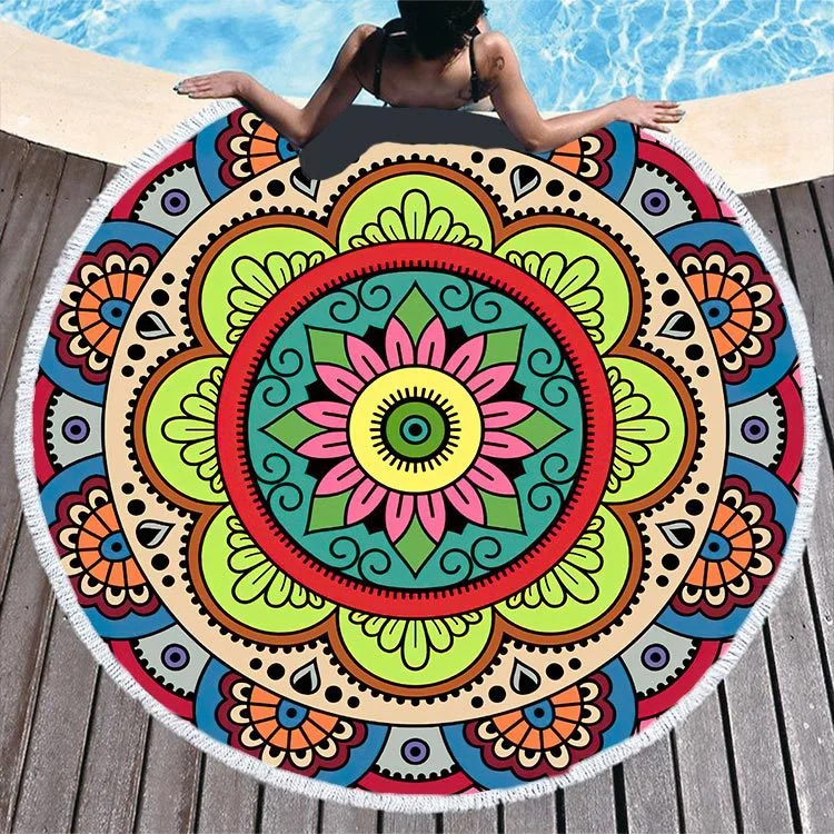 Quick Dry Microfiber Beach Towel with Tassels Sand Free Round Sports Blanket for Adults - Image 2