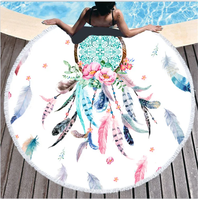 Quick Dry Microfiber Beach Towel with Tassels Sand Free Round Sports Blanket for Adults - Image 3