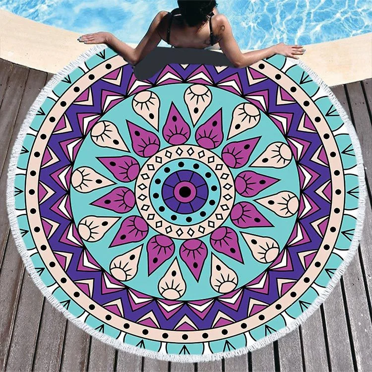 Quick Dry Microfiber Beach Towel with Tassels Sand Free Round Sports Blanket for Adults - Image 4