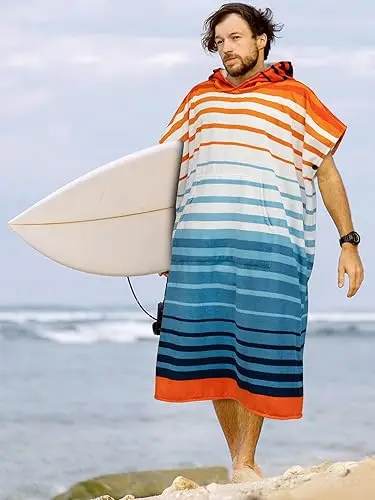 Quick Dry Microfiber Surf Poncho with Hood Absorbent Beach Robe for Men and Women - Image 2