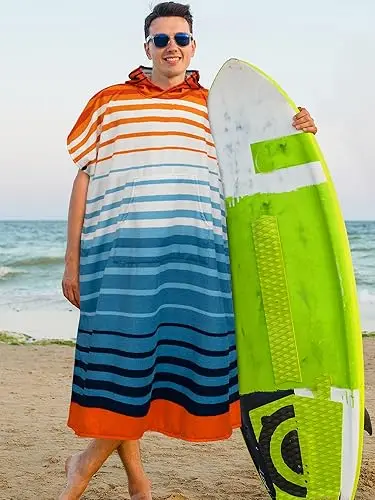 Quick Dry Microfiber Surf Poncho with Hood Absorbent Beach Robe for Men and Women - Image 3