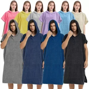 Quick-Dry Microfiber Terry Beach Poncho Towel Hooded Eco-Friendly Adults