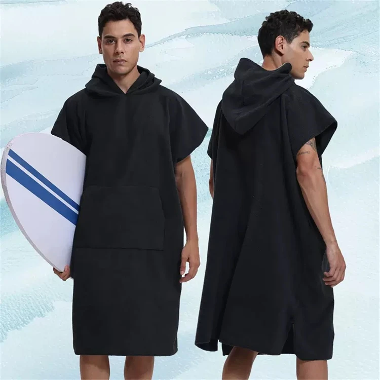 Quick-Dry Microfiber Terry Beach Poncho Towel Hooded Eco-Friendly Adults - Image 3