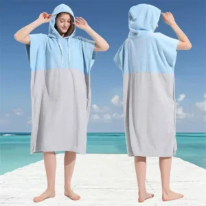 Quick-Dry Microfiber Terry Poncho Towel - Solid Color Splicing Hooded Swim Beach for Adult Surfing