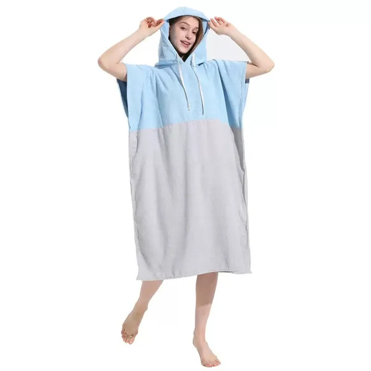 Quick-Dry Microfiber Terry Poncho Towel - Solid Color Splicing Hooded Swim Beach for Adult Surfing - Image 5