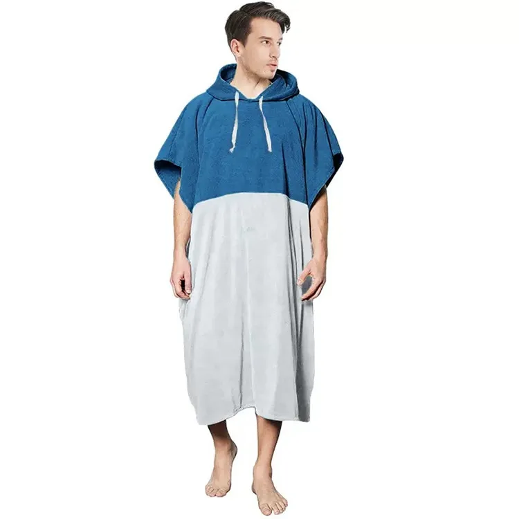 Quick-Dry Microfiber Terry Poncho Towel - Solid Color Splicing Hooded Swim Beach for Adult Surfing - Image 6
