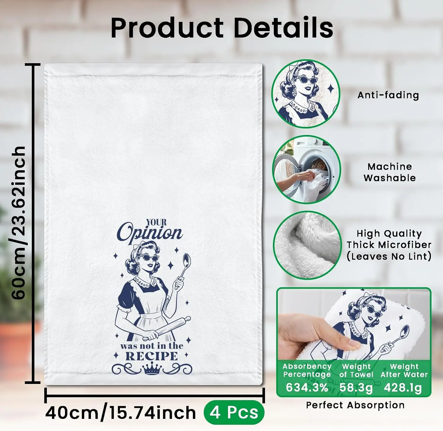 Quick Dry Waffle Weave Microfiber Dish Towel 350-400gsm Hanging - Image 6