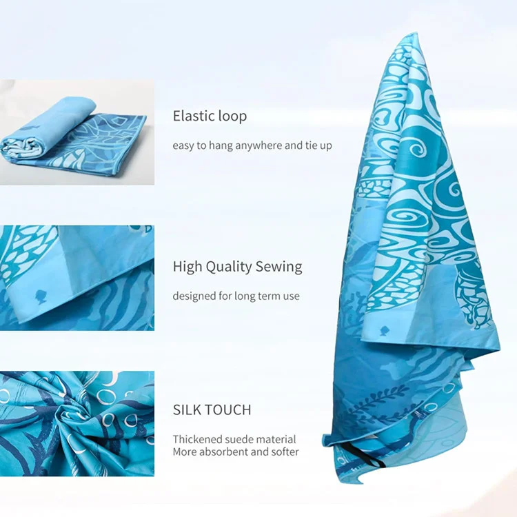 Quick Dry XL Microfiber Tropical Beach Gym Towel Sand-Free Cartoon Bag Customizable - Image 3