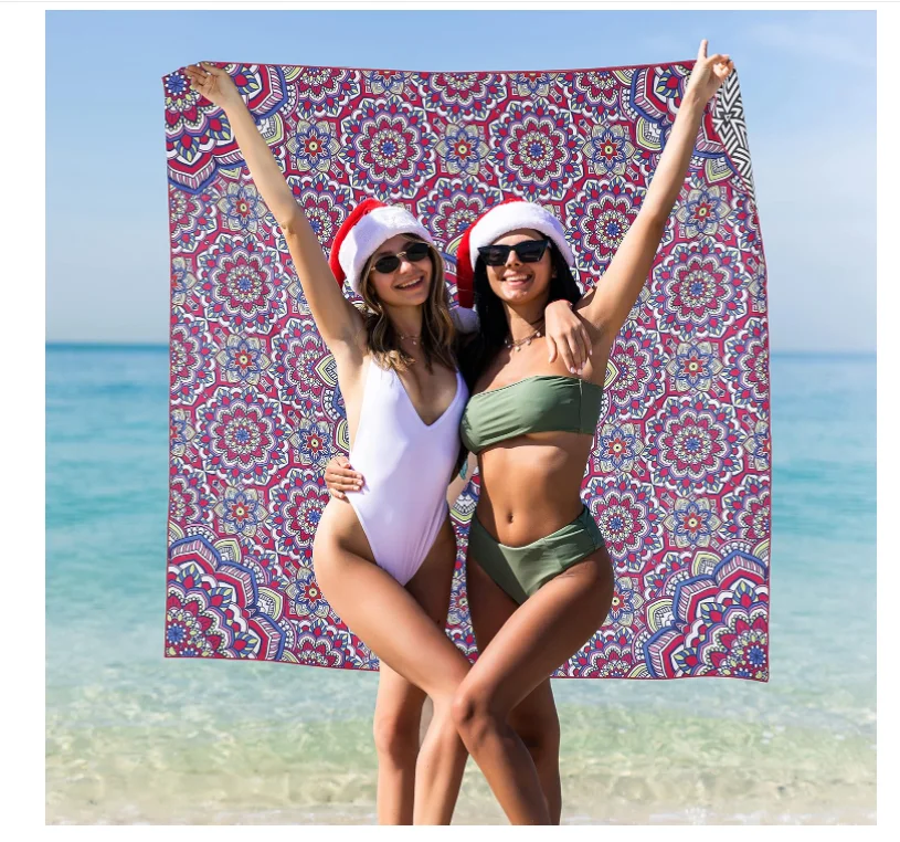 RPET 350gsm 400gsm Microfiber Waffle Beach Towel 75 Percent Recycled Polyester Sand Free