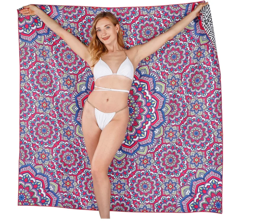 RPET 350gsm 400gsm Microfiber Waffle Beach Towel 75 Percent Recycled Polyester Sand Free - Image 2