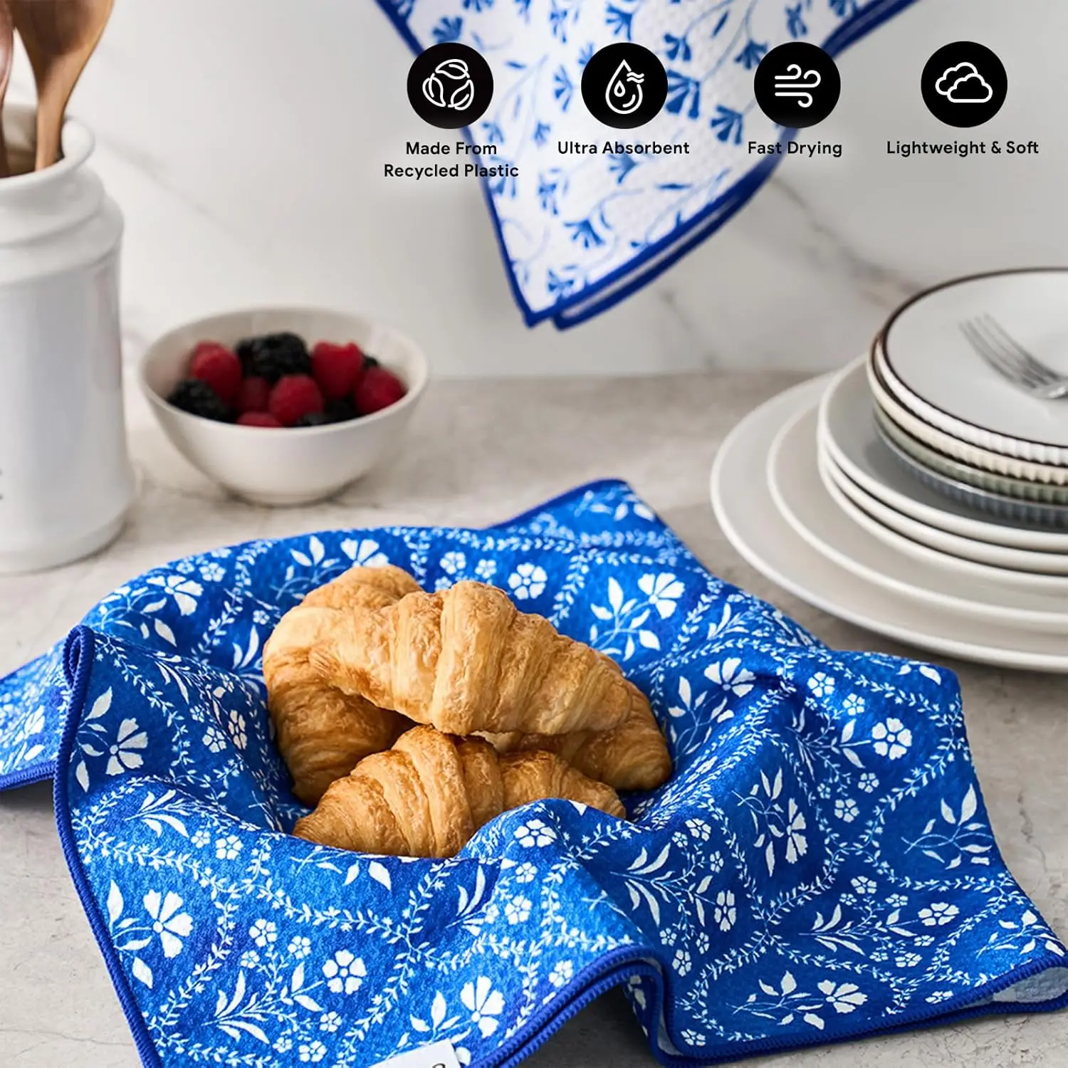 Recycled Fiber Fast-Dry Floral Dish Cloth - Lightweight Reusable Kitchen Towel - Image 2