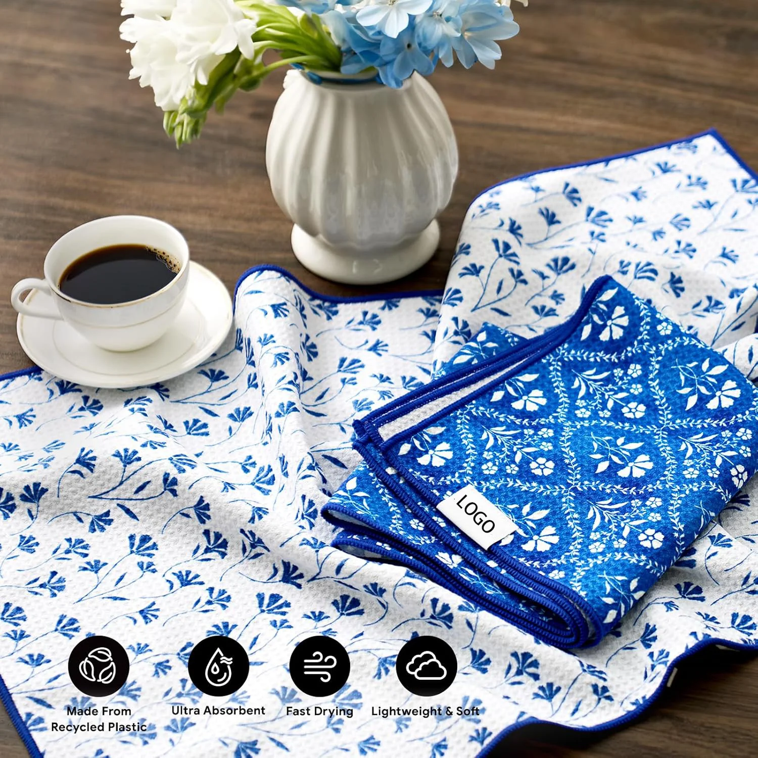 Recycled Fiber Fast-Dry Floral Dish Cloth - Lightweight Reusable Kitchen Towel - Image 3